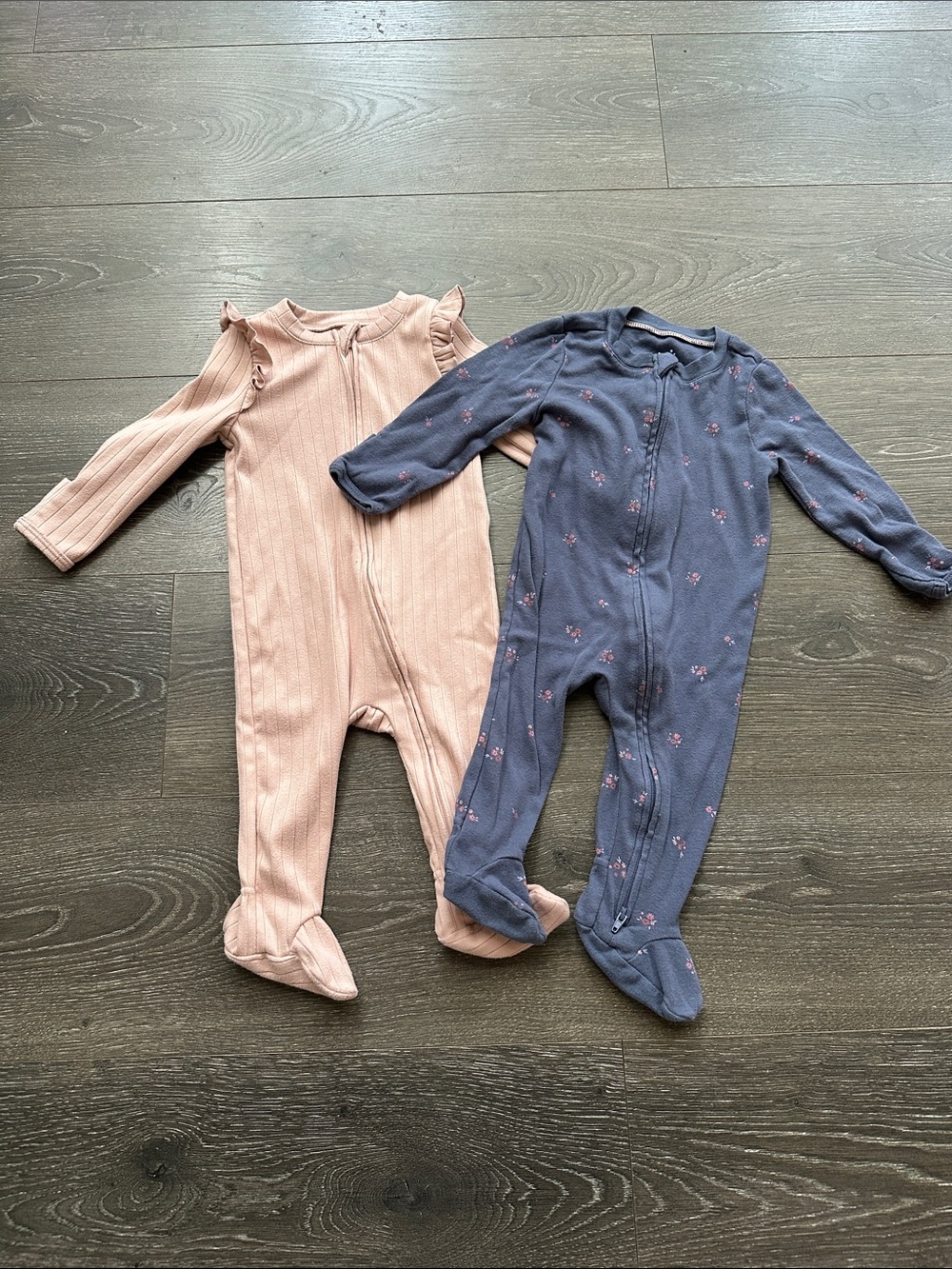 Girls Two-Pack Footed One-Piece Set - Pink & Blue